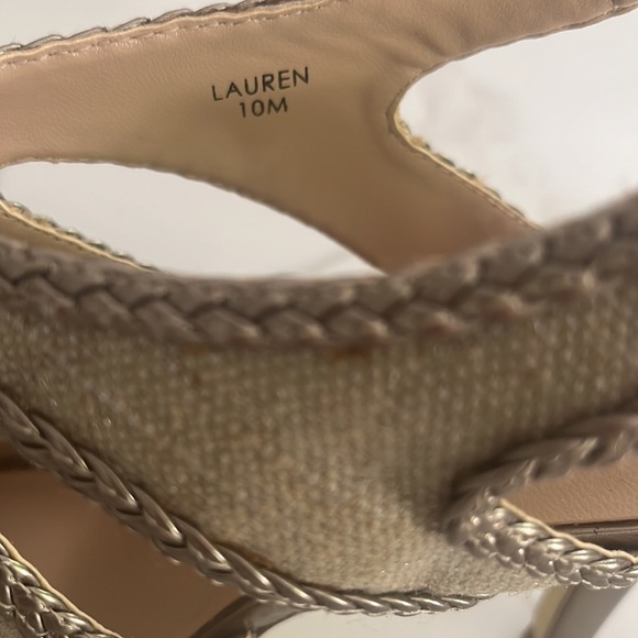 TAHARI Linen and Bronze Heeled Stiletto Sandals size 10 - Picture 9 of 10